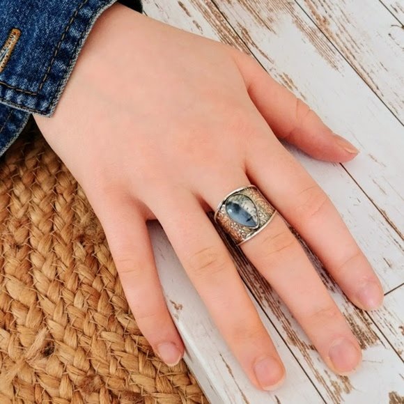 Artisan Merlinite Dendritic Opal Ring - Picture 6 of 8